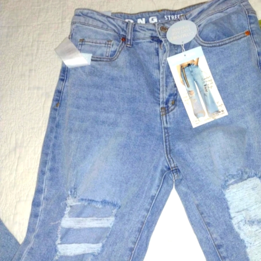 American Eagle Baggy Jean  Distressed High Rise Stretch Waist  Size 9